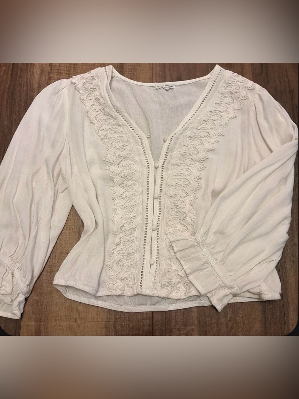 love on a hanger Cream Lace-Trim V-Neck Button Front Blouse